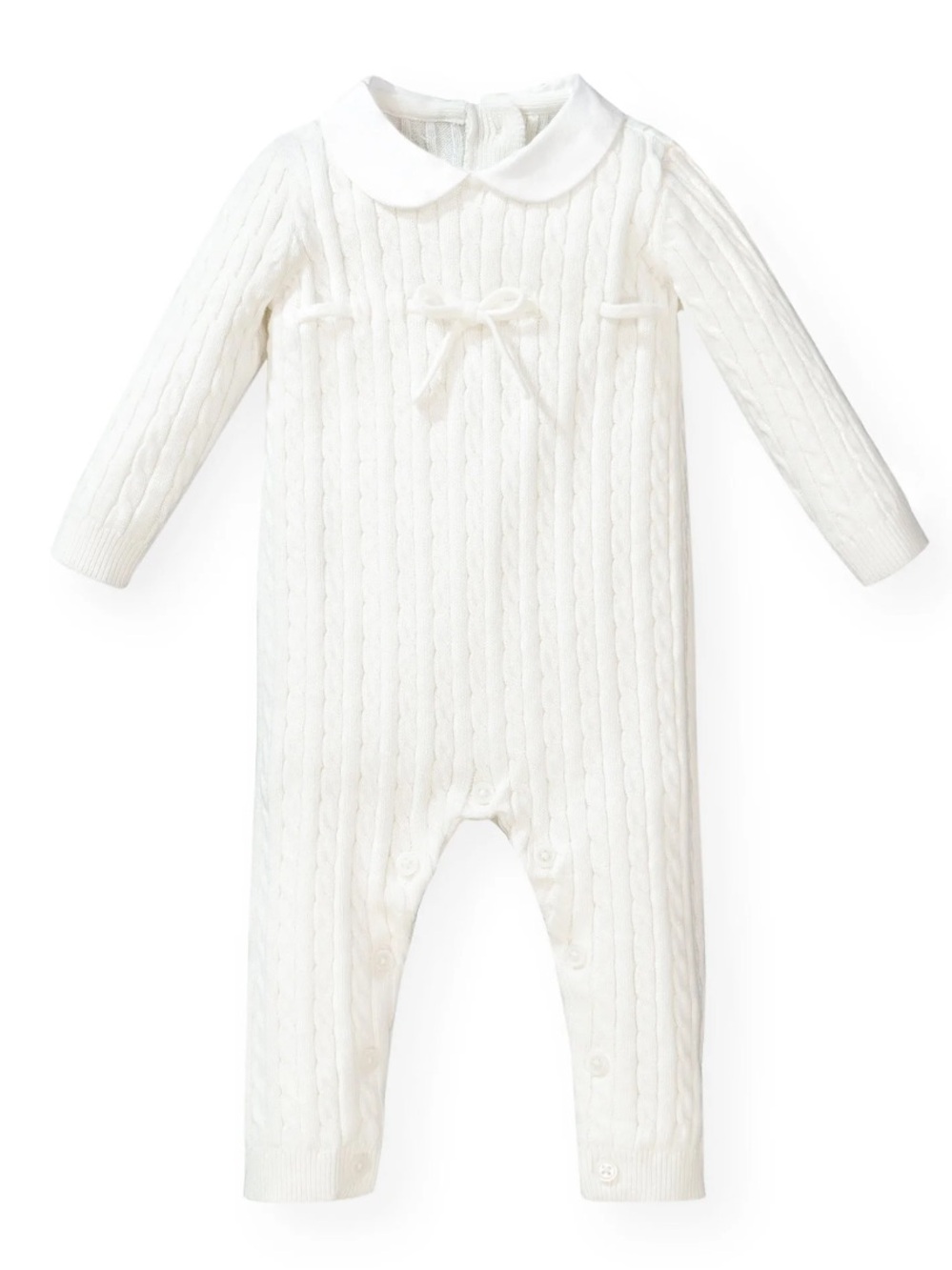 Hope & Henry Layette Cable Romper with Peter Pan Collar 0-3M
